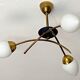 Chandelier 3 fires modernist metal and brass, 3 opalines 60s french design ceiling lamp suspension