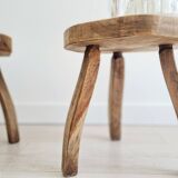 Pair of solid wood tripod stools - brutalist