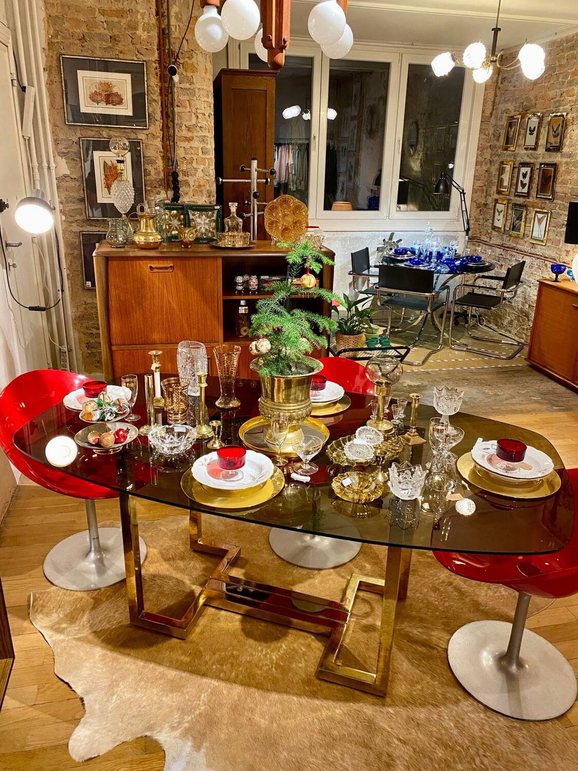Belgo chrome dining table from the 70s with smoked glass