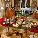 Belgo chrome dining table from the 70s with smoked glass