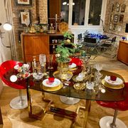 Table à manger Belgo chrome années 70 verre fumé
