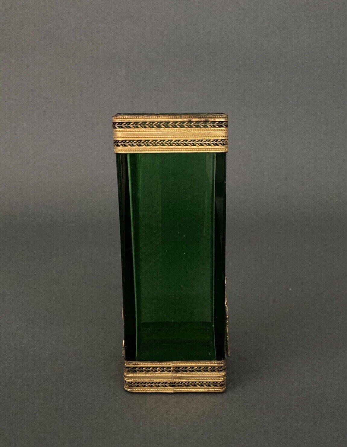 Vase 1900, glass base, bronze enclosure, antique decor