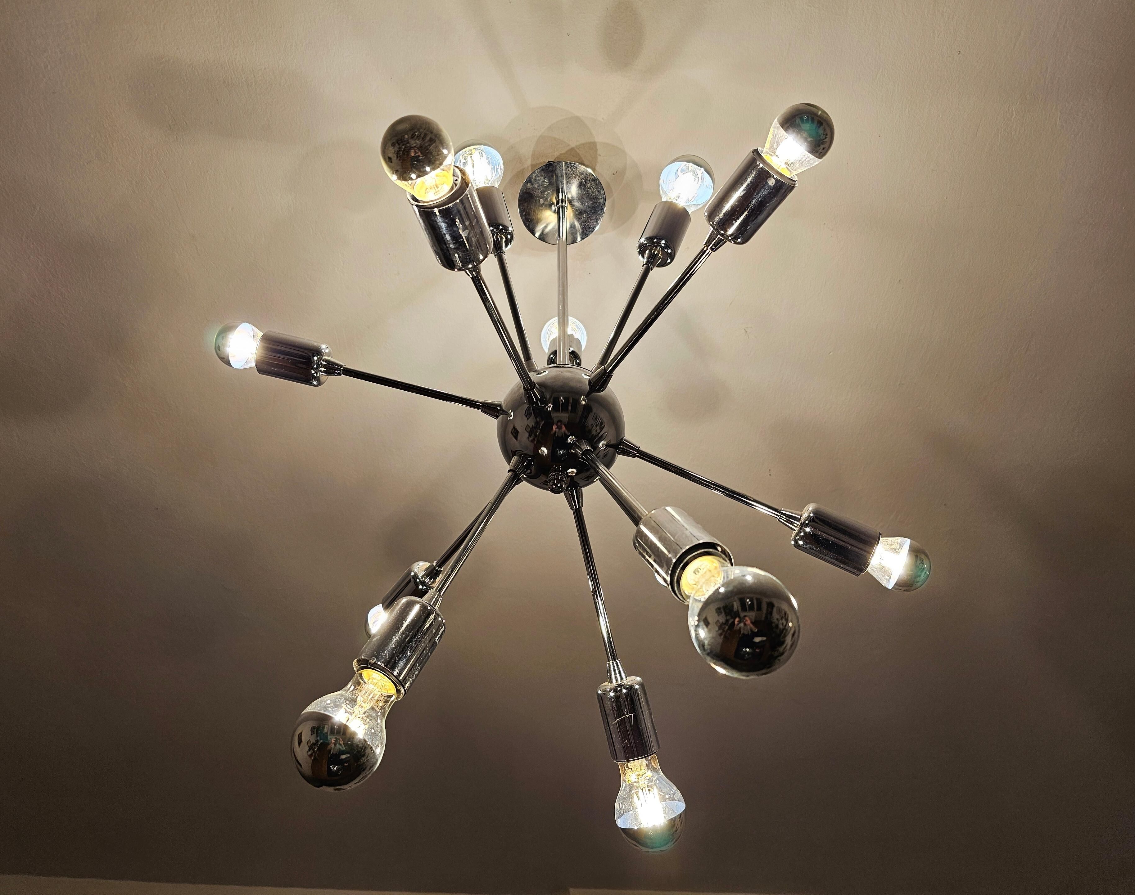 Lustre Sputnik 12 bras Space Age chrome 1980s
