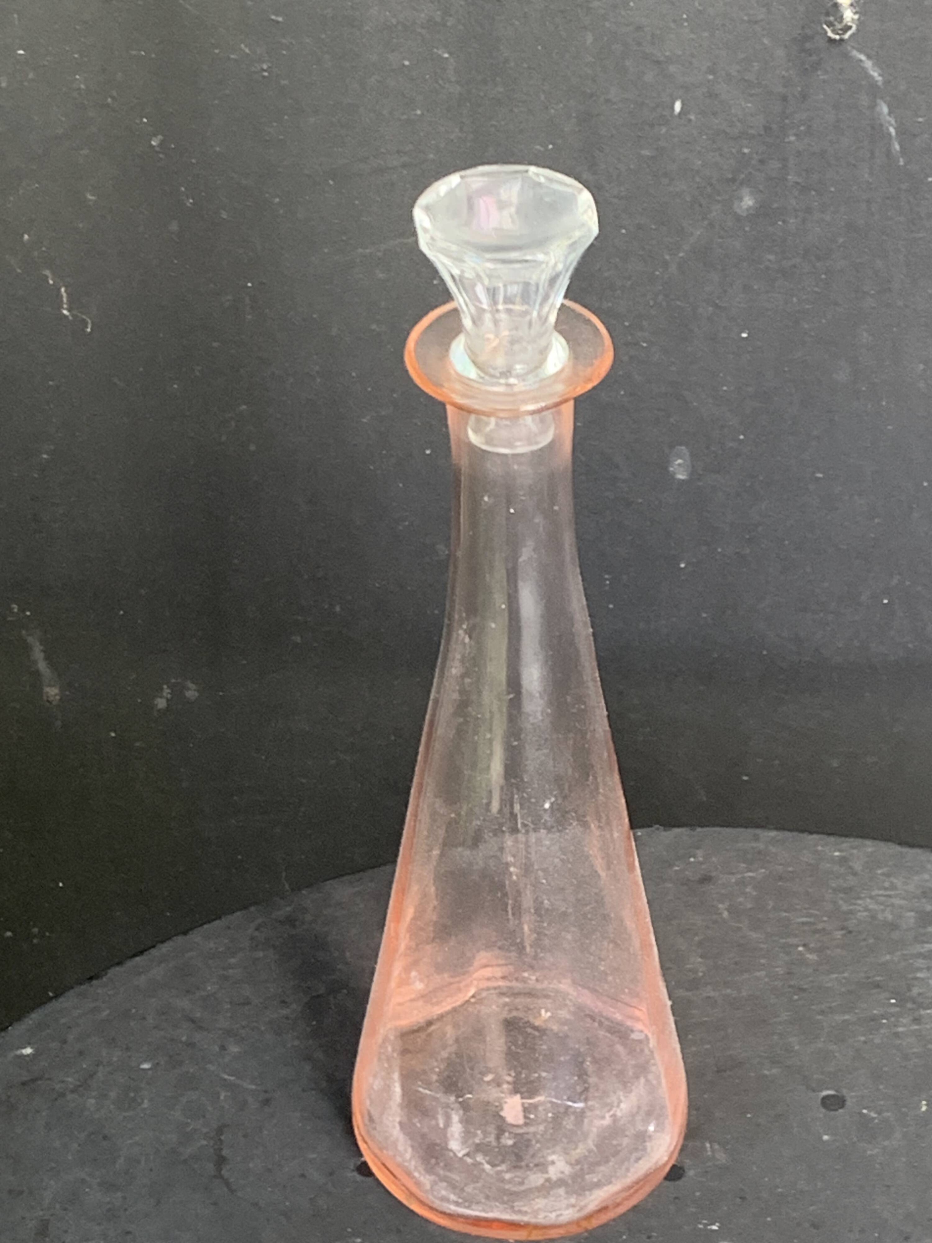 Vintage pink glass carafe and salt cellar