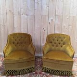 Pair of Napoleon III crapaud armchairs in mustard yellow velvet.