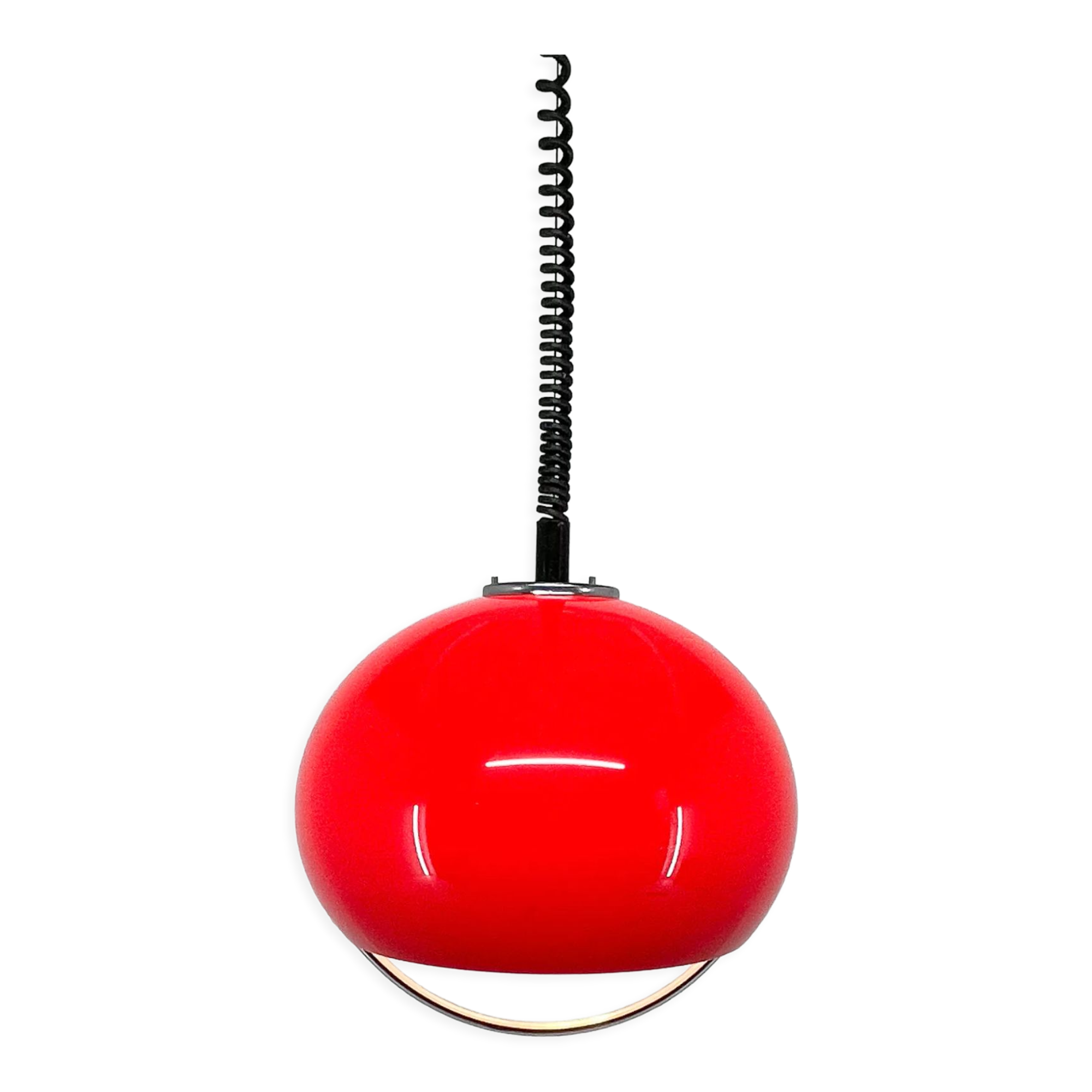 Mid century red hanging lamp with chrome by Harvey Guzzini for Meblo Italy