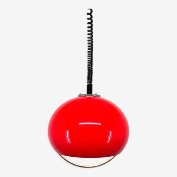 Mid century red hanging lamp with chrome by Harvey Guzzini for Meblo Italy