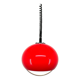 Mid century red hanging lamp with chrome by Harvey Guzzini for Meblo Italy