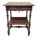 Antique French oak Side Table With Embroidered Top, late 1800s