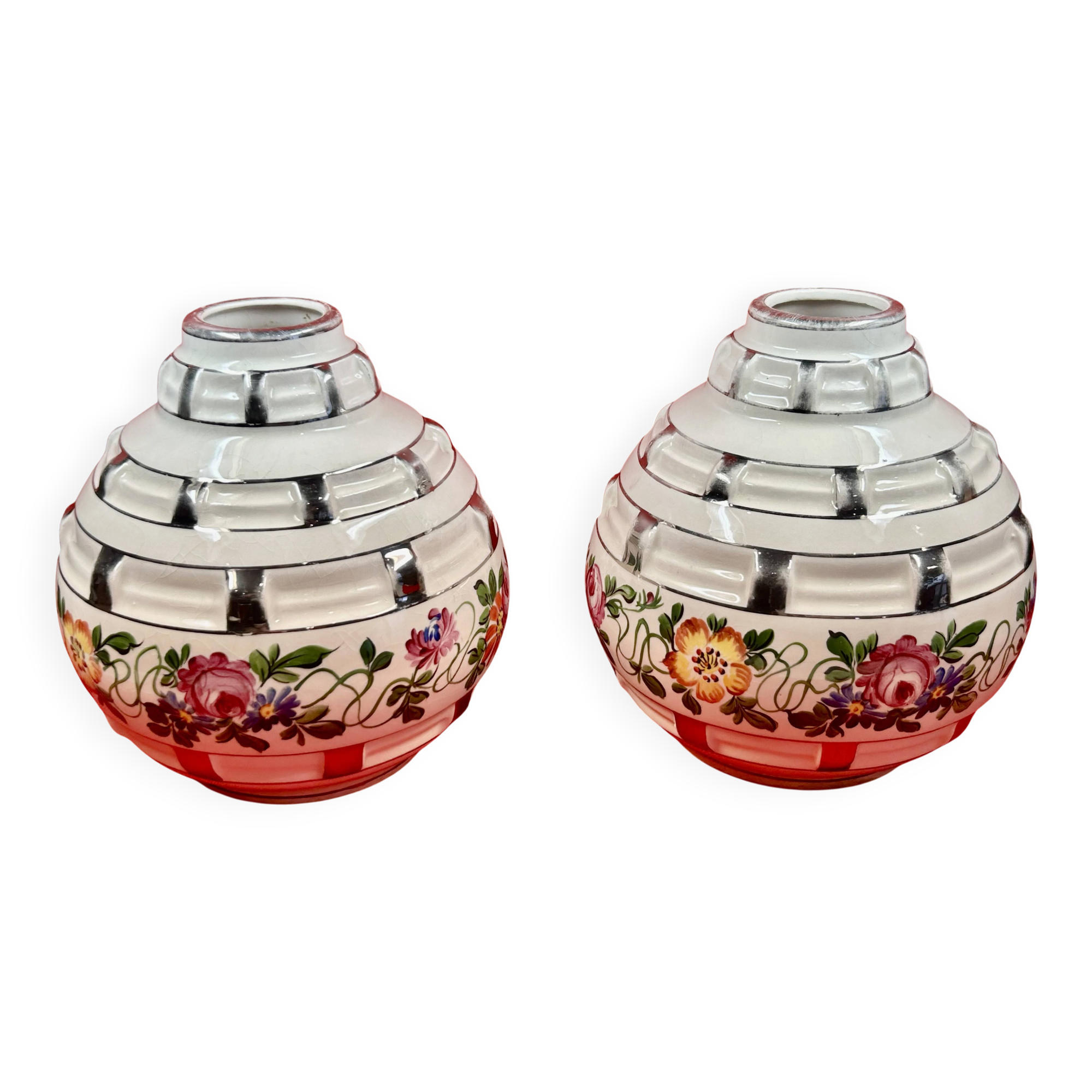 contemporary ceramics pair of Art Deco vases signed Elgé - Vierzon - H 20