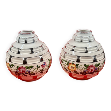contemporary ceramics pair of Art Deco vases signed Elgé - Vierzon - H 20