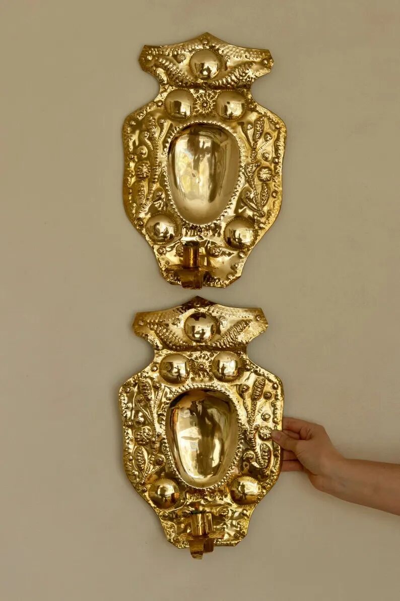 Baroque Style Mid-Century Brass Swedish Sconces