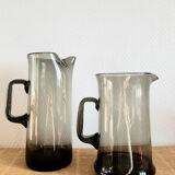 Design jugs in smoked glass with pinched neck. around 1970
