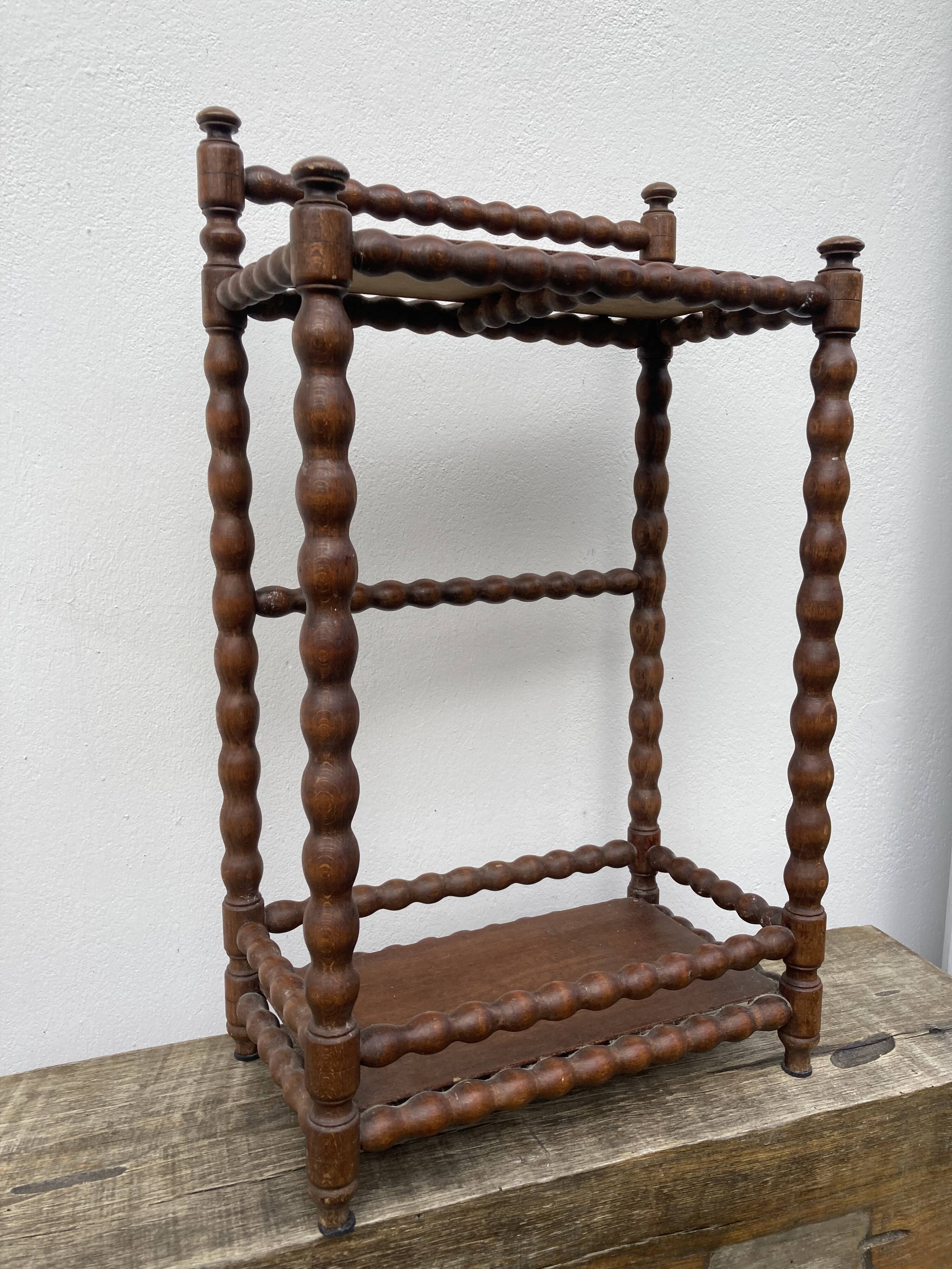 Vintage rectangular turned wooden bedside table