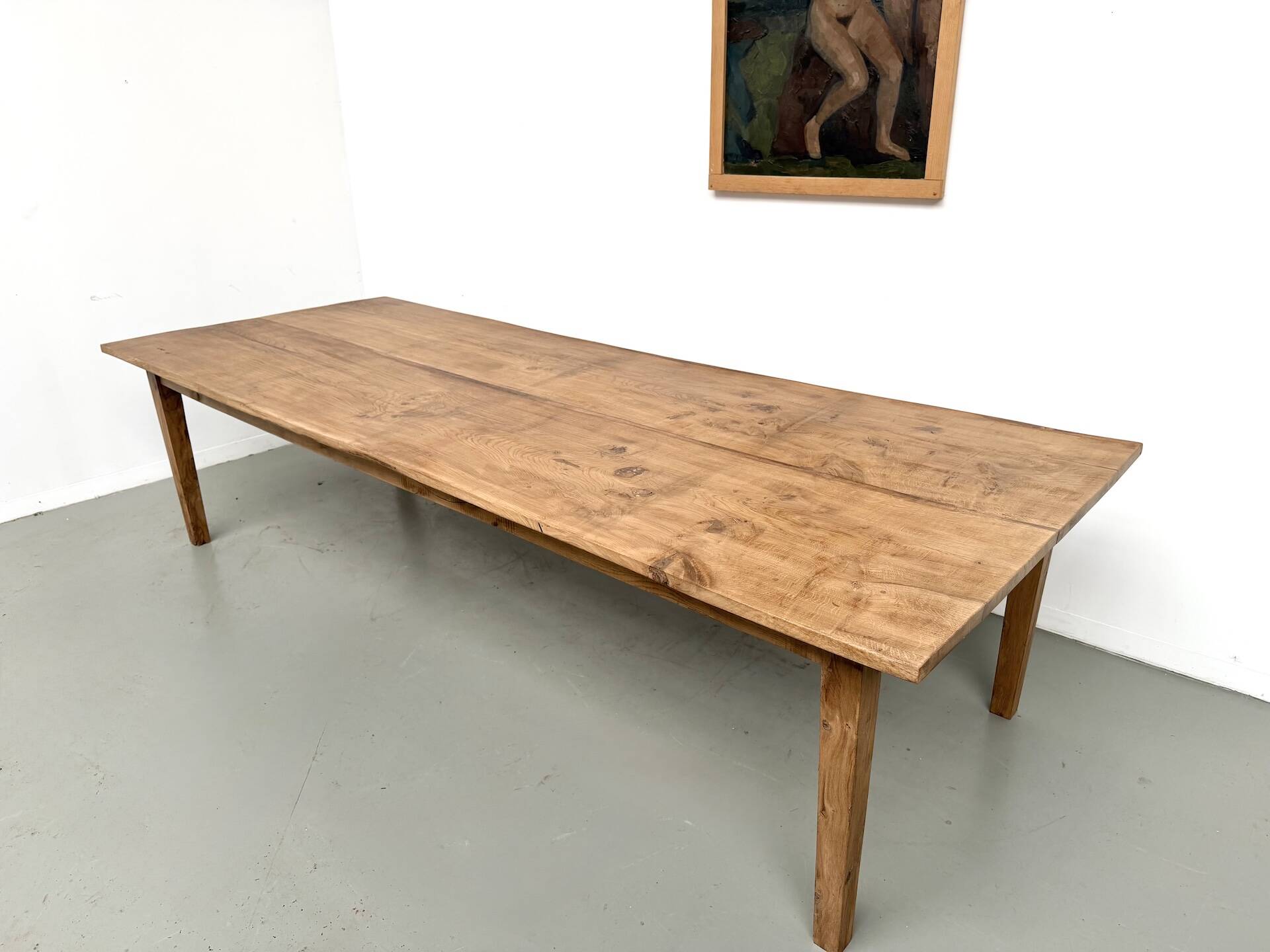 Very large farmhouse table in solid oak, 1950s – L300 cm