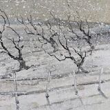 Mid-Century Modern Swedish "Snowfall" Vintage Winter Landscape Oil Painting, Framed