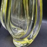 Vase René Delvenne Val saint lambert 1950  jaune soufflé torsadé