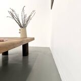 XXL oval coffee table in solid oak, cylindrical base, 1950s.