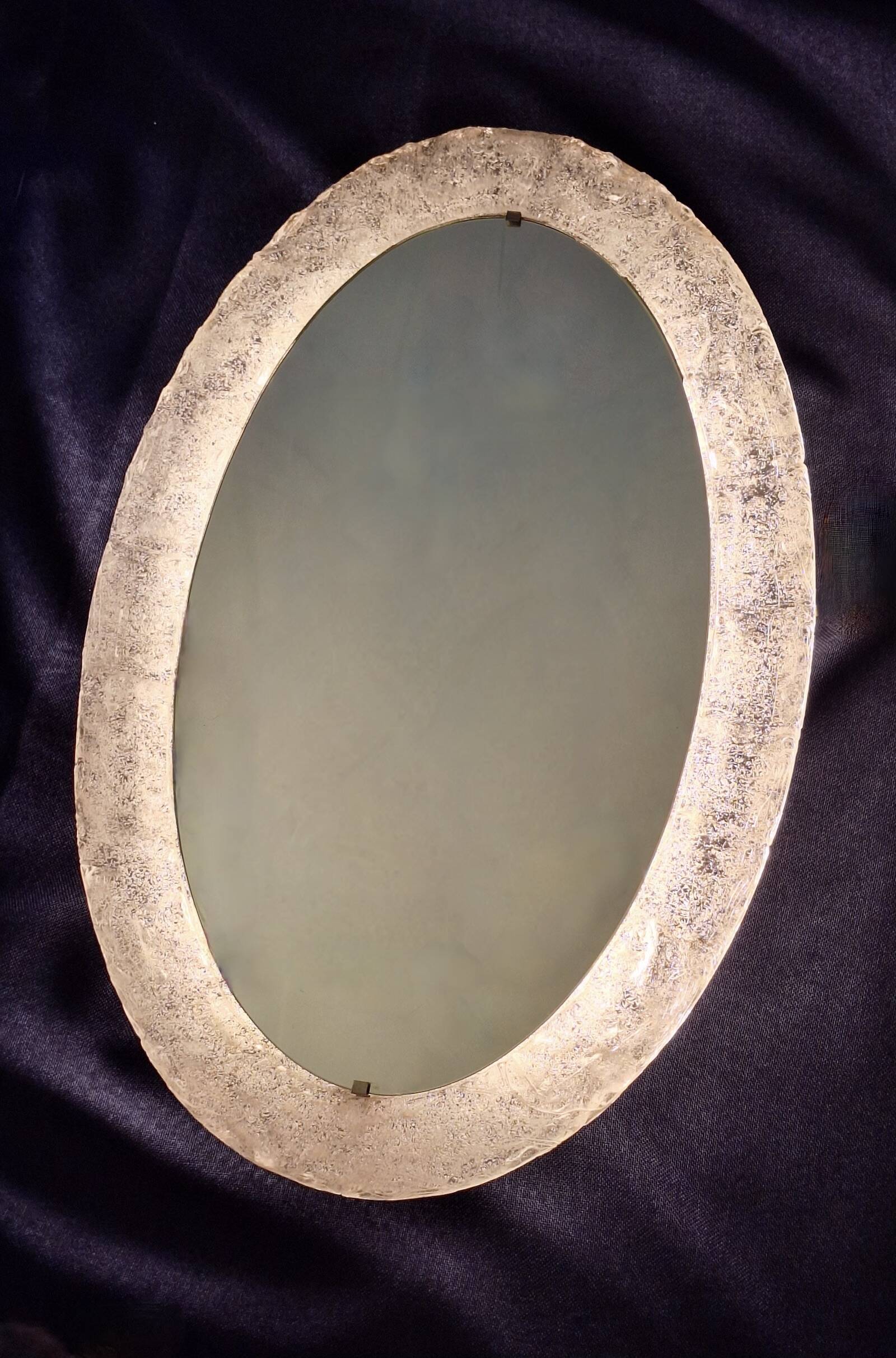 Erco large melted ice acrylic glass illuminated oval wall mirror, 1970s