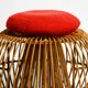 Original 1960s Italian bamboo rattan stool with its original seat cushion