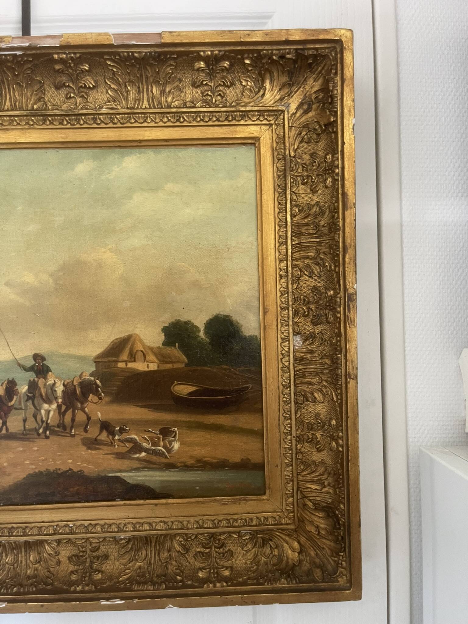 Old Painting French School Marine Port 19th Century Gaultier