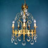 Vintage Chandelier with Crystal Drops, Italy, 1960s