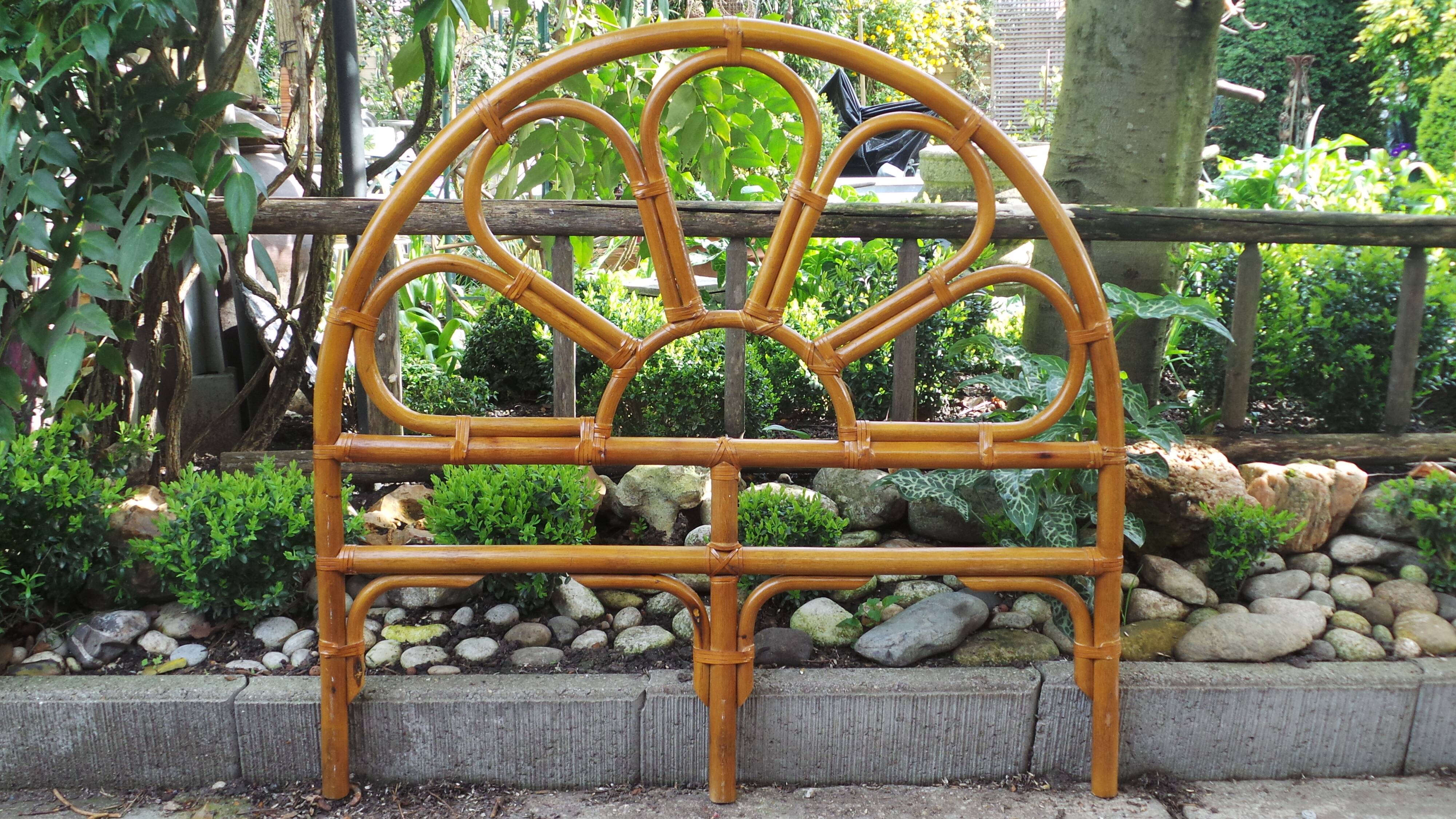 Headboard rattan, bamboo and leather vintage