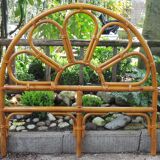 Headboard rattan, bamboo and leather vintage