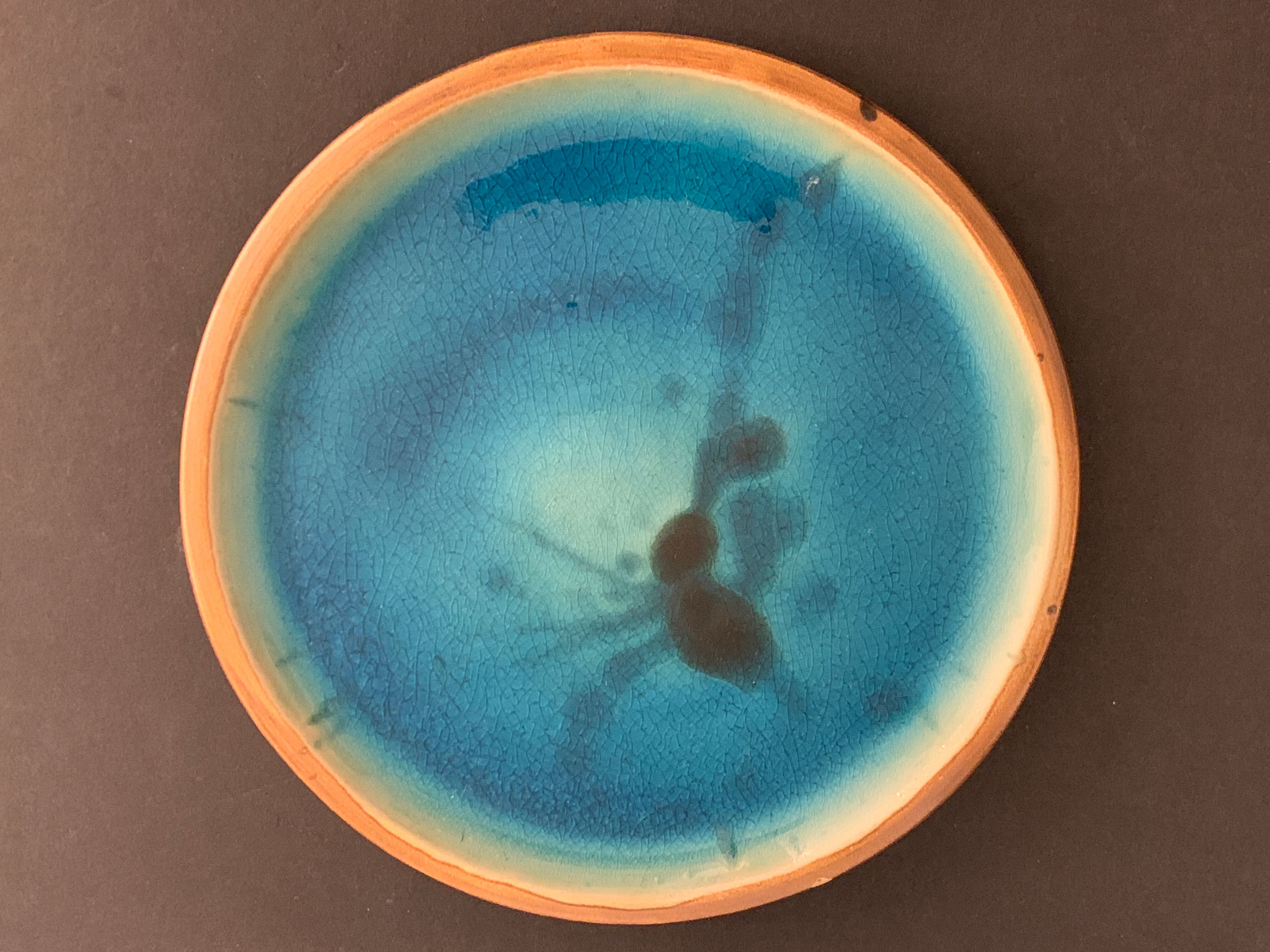 4 flat plates in blue enamelled ceramic La Poterie de la Colombe