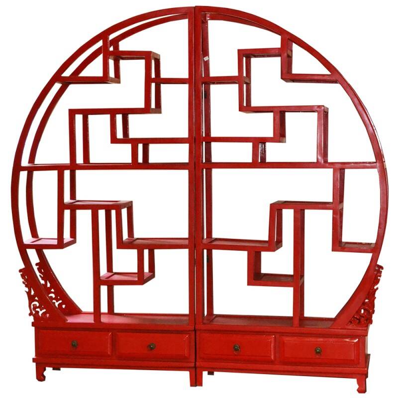 Red shelf with sculpted base