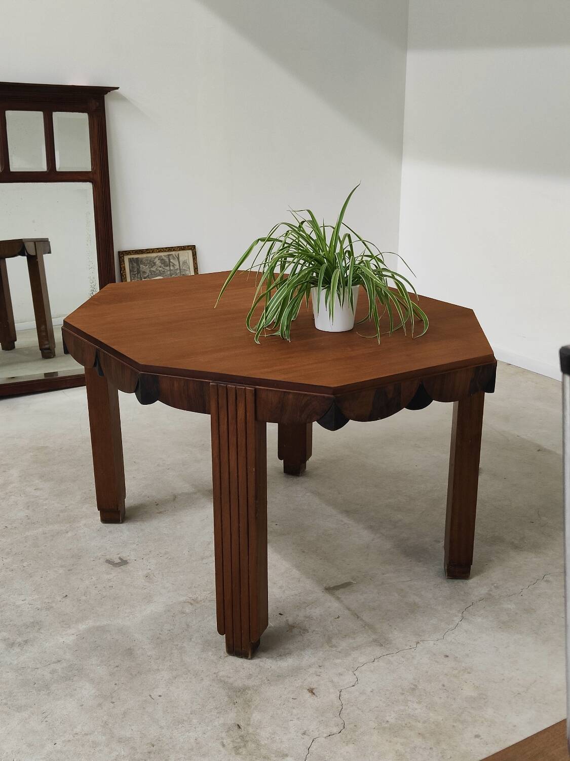 Solid wood octagonal dining table, Art Deco, France.