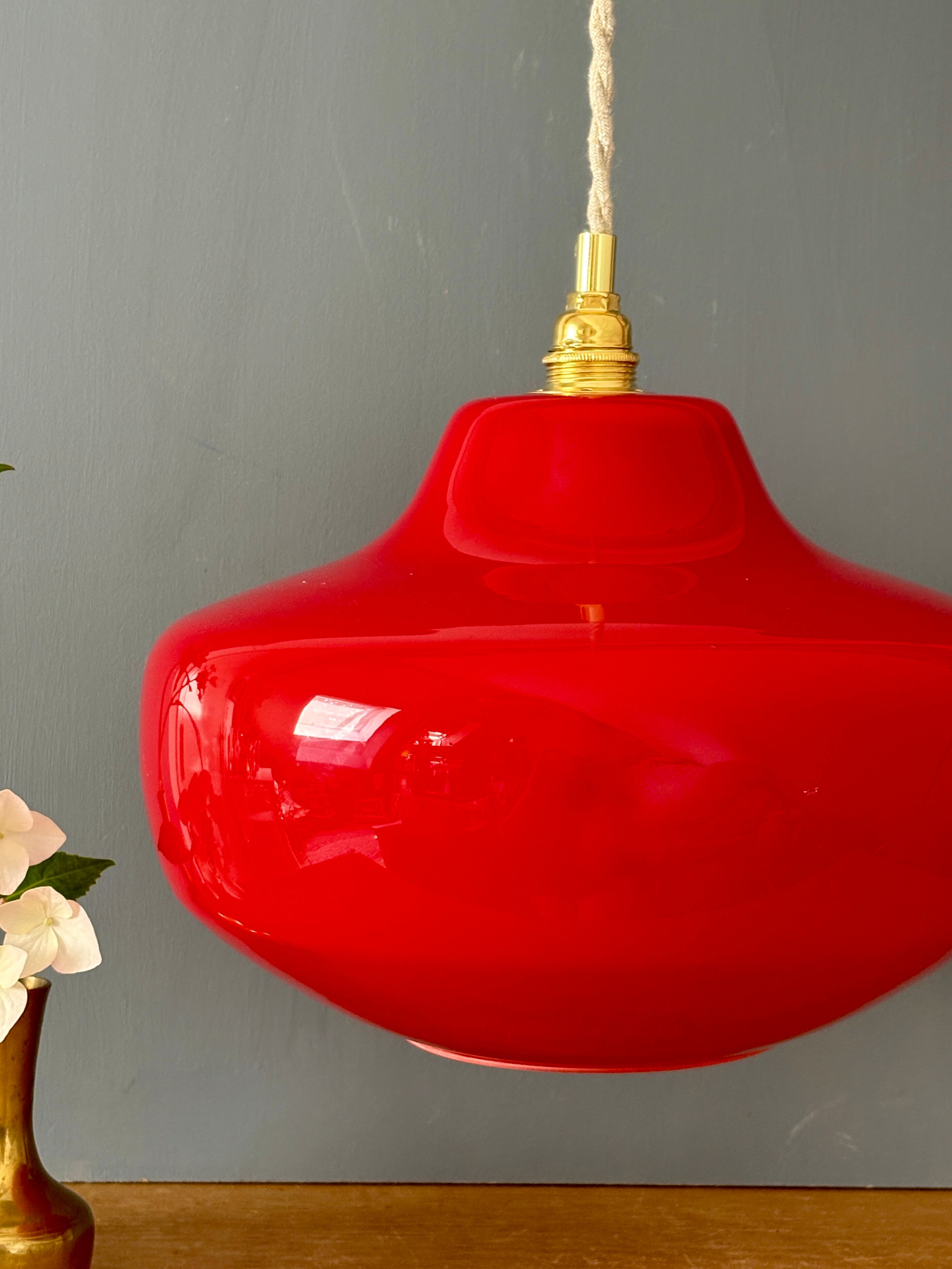 Vintage red opaline suspension globe