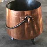 Cauldron with tinned copper pot handle and support 3 feet - 25.5 cm