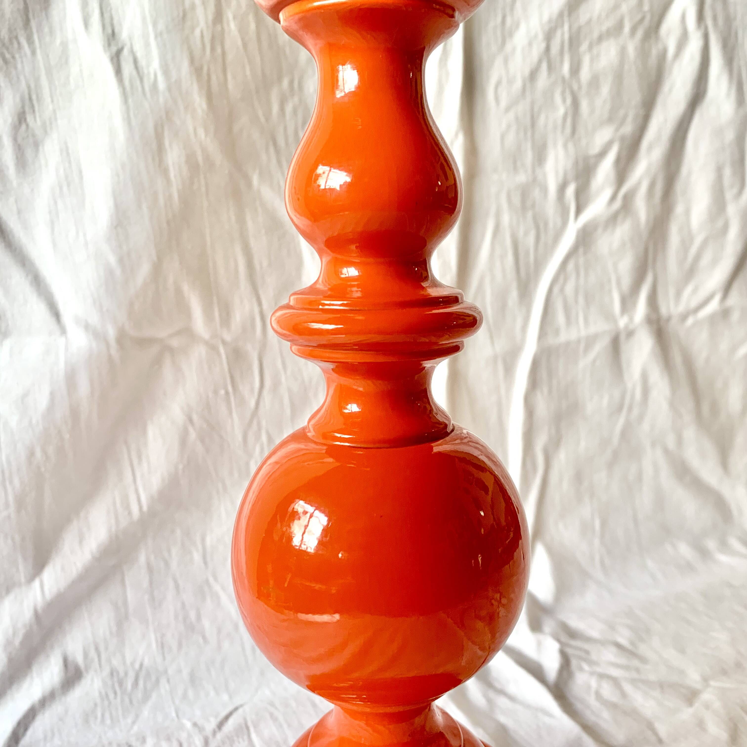 Large vintage lamp base in orange lacquered wood