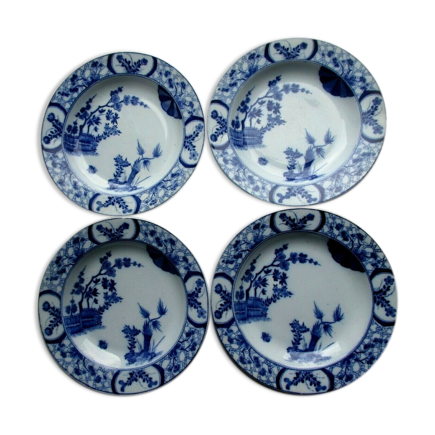 lot of 4 hollow plates Creil Montereau, Model Japan