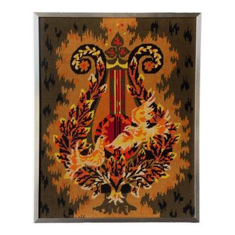 Tapestry circa 1970-1980 decoration of birds aluminum frame