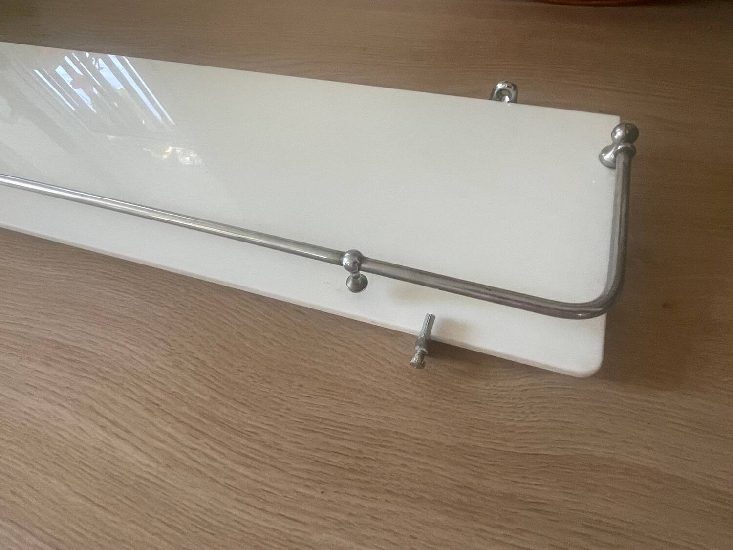 White glass and chrome wall shelf 60cm