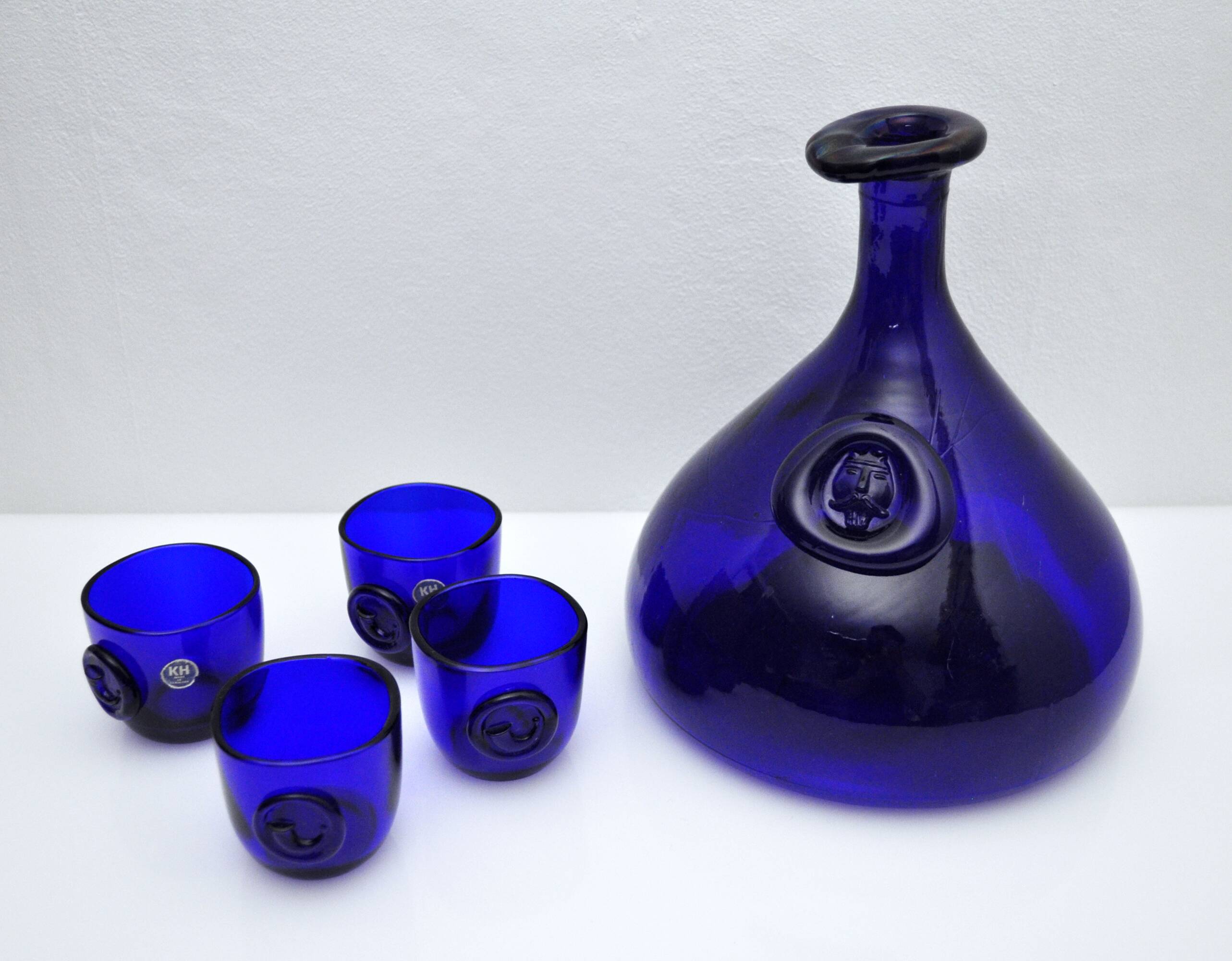 Cobalt Blue Viking Decanter and Cups, Holmegaard Glasværk, 1962