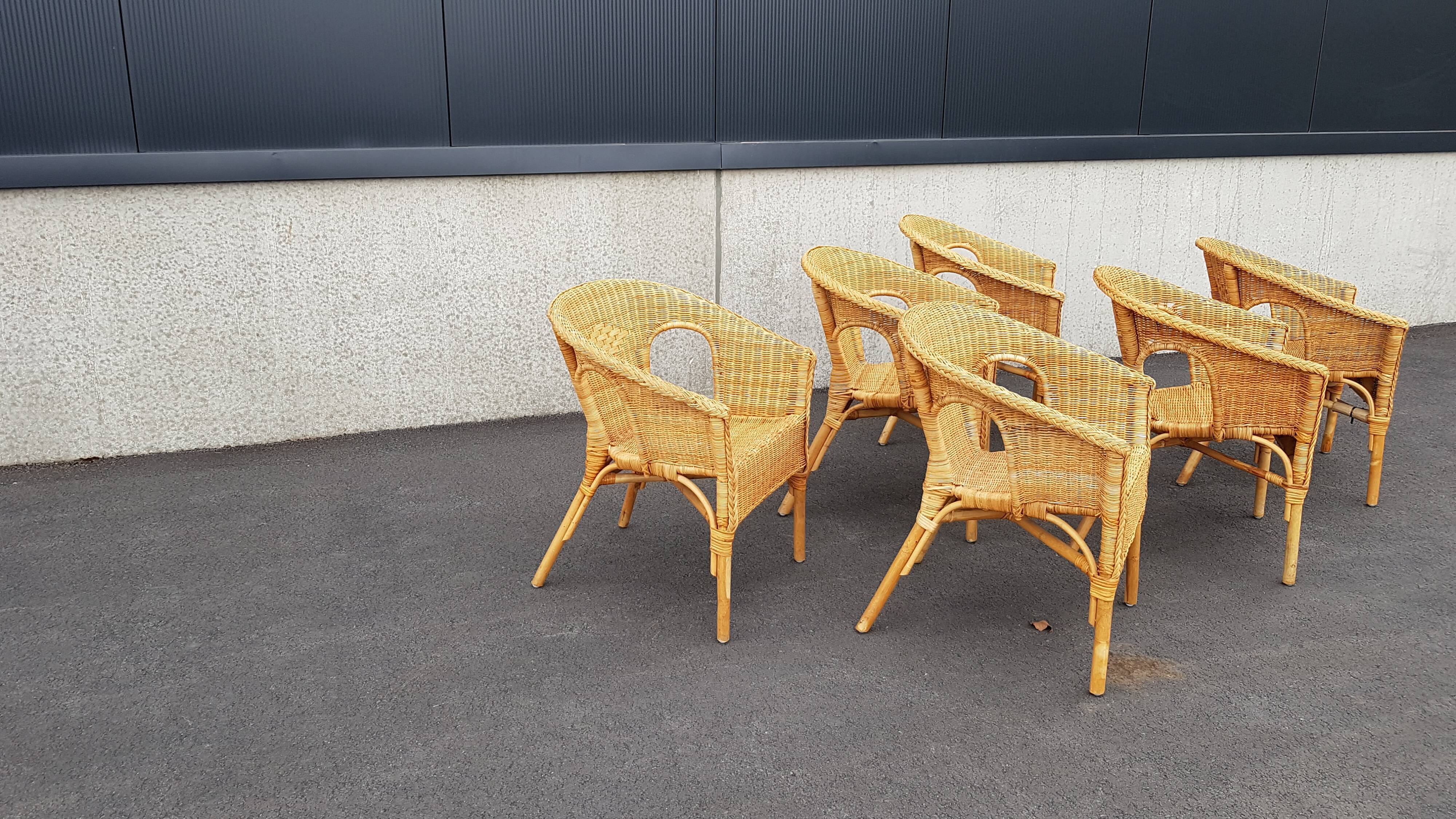 SEATING SET, GARDEN SET SIX RATTAN/WICKER CHAIRS