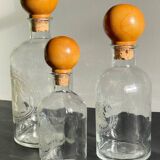 BOTTLES Engraved Glass and VINTAGE Wood