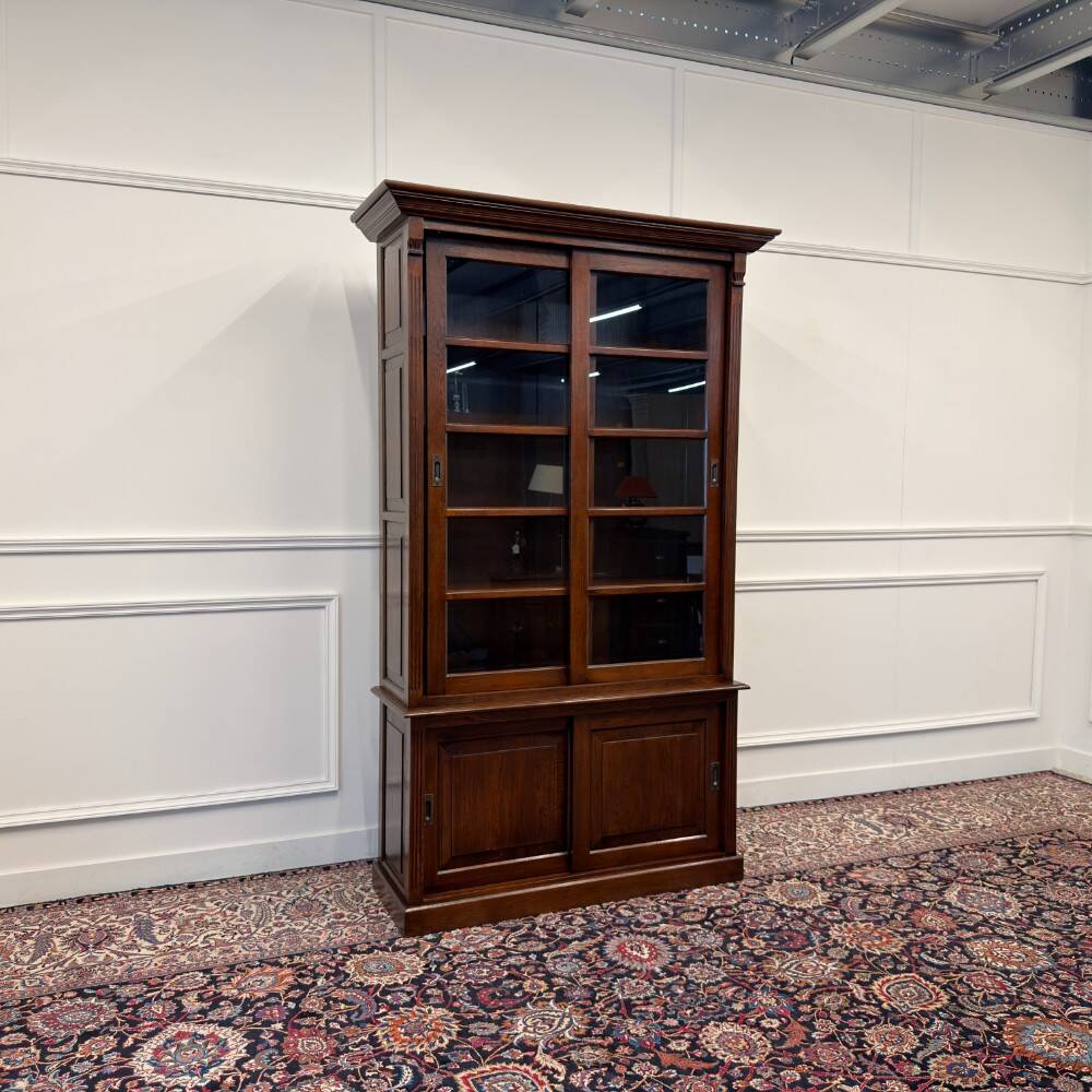 Classic English Bookcase with Glass Sliding Doors