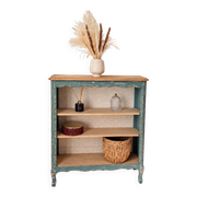 Shelf, antique wooden bookcase in patinated blue-green.