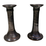 A set of ceramic candlesticks in bluish metallic glaze, Denmark 1980s