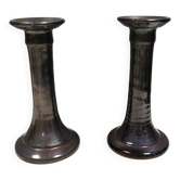 A set of ceramic candlesticks in bluish metallic glaze, Denmark 1980s