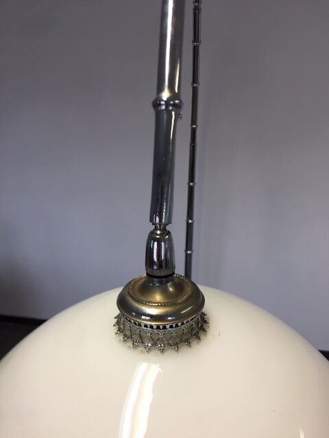 Vintage lamppost arc bamboo chrome and opaline 1970