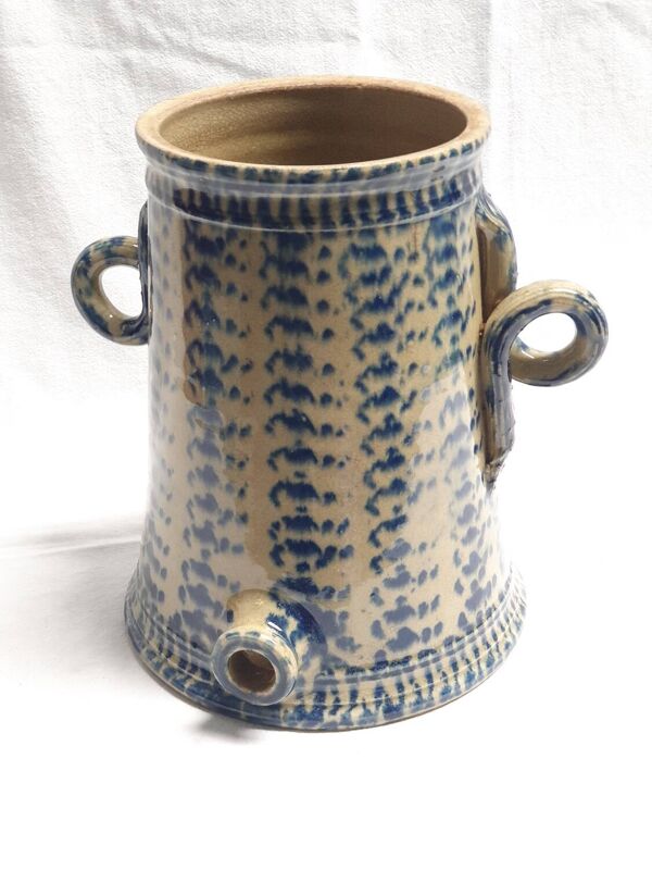 Vinaigrier ancien en grès vernissé – décor bleu éponge – vers 1880–192