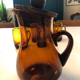 Amber carafe and 5 cups (sangria service