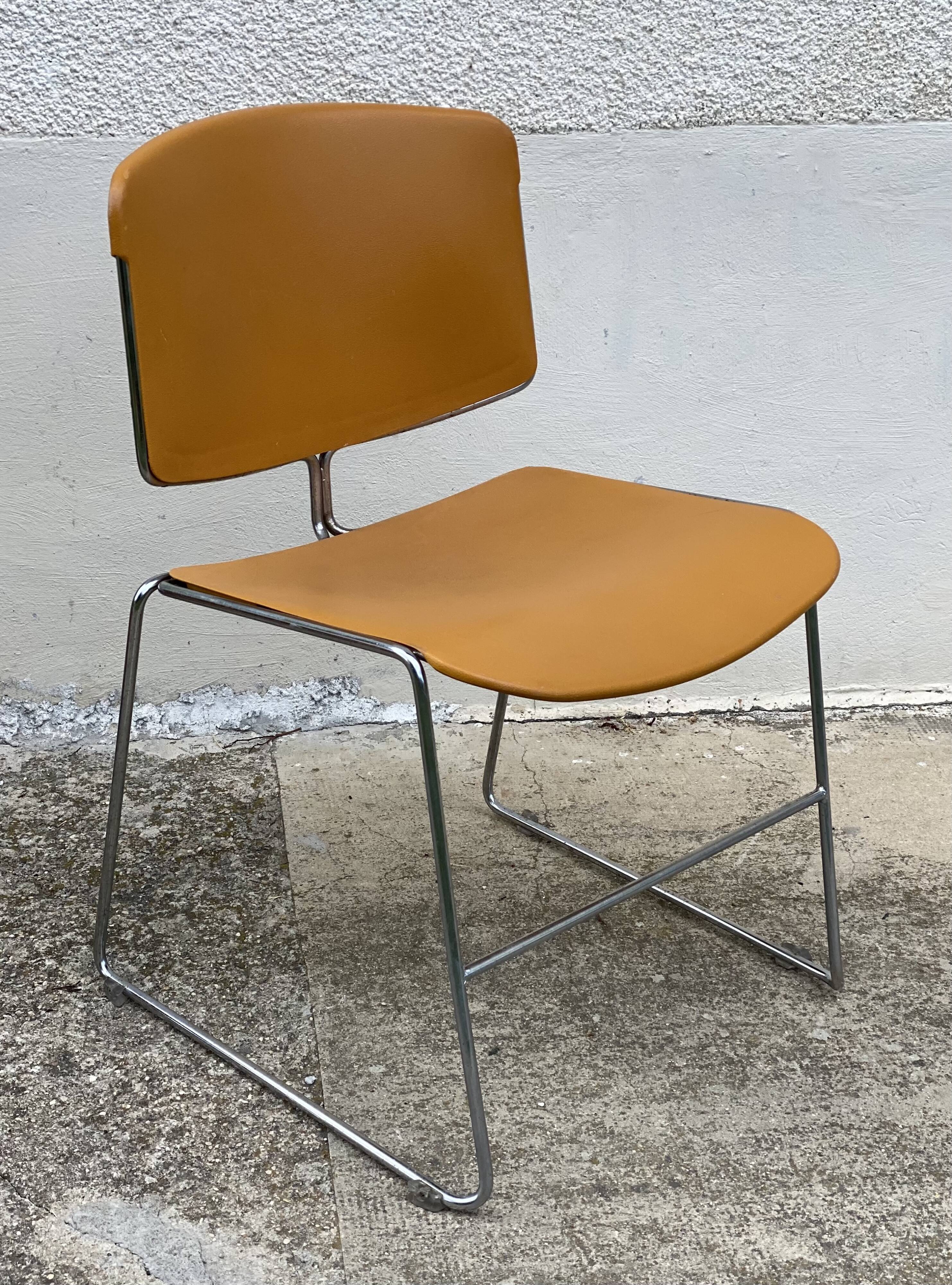 Max Stacker chairs, US design, 1970-80, chromed metal and orange plastic