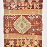Tapis Kilim turc vintage rouge et vert 4x7 135x210 cm SK 2239