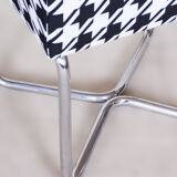 Small Chrome Black & White stool by SAB, Made in the 1930s, New upholstery
